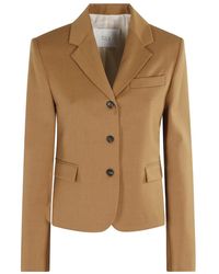 Tela - Jassen ,Bruin ,Wol Karamel Blazer Met Revers En Zakken - Lyst