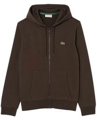 Lacoste - Hoodies & Sweatvesten ,Bruin ,Katoen Fleece Hoodie Met Rits - Lyst