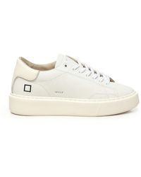 Date - Schoenen ,Wit ,Katoen Witte Leren Sneakers Met Vierkant Logo - Lyst