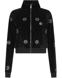 Philipp Plein - Hoodies & Sweatvesten ,Zwart ,Chenille Tracksuit Jacket Mini Monogram Crystal Monogram - Lyst