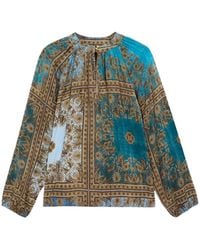 Oltre - Viskosebluse Mit Muster - Lyst