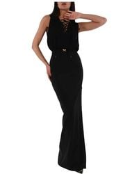 Elisabetta Franchi - Langes crêpe-kleid mit georgette-schnürsenkeln - Lyst