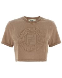 Fendi - Tops ,Bruin ,Bruine Ronde Hals Korte Mouwen Top - Lyst