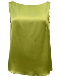 Maliparmi - Tops ,Groen ,Satijn Boot-Neck Top Met Diepe V-Rug - Lyst