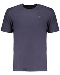 Guess - Blauw Katoenen T-Shirt Met Textiel Detail - Lyst