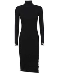 Elisabetta Franchi - Schwarzes Strickkleid Mit Hohem Kragen - Lyst