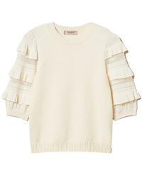 Twinset - Strickpullover Mit Kurzen Ärmeln, Rüschen Und Netzmuster - Lyst