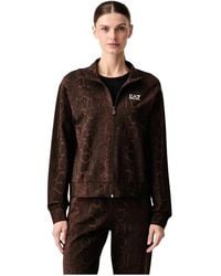 EA7 - Hoodies & Sweatvesten ,Bruin ,Katoen Sweatshirt Met Rits - Lyst