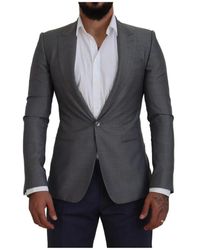 Dolce & Gabbana - Jassen ,Grijs ,Wol Grijze Single-Button Blazer Jas - Lyst