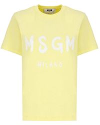 MSGM - Gelbes baumwoll t-shirt runder ausschnitt kurze ärmel - Lyst