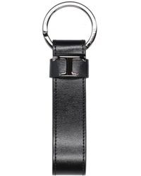 Tod's - Accessoires ,Zwart ,Leer Leren Sleutelhanger Met Metalen Ring - Lyst