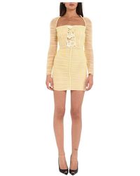 Elisabetta Franchi - Mini-Tüllkleid Mit 3D-Blumenapplikationen - Lyst