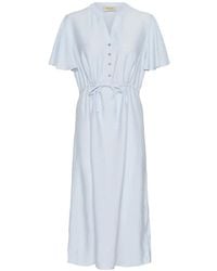 Cream - Blaues Langes Kleid Mit Kurzen Ärmeln - Lyst