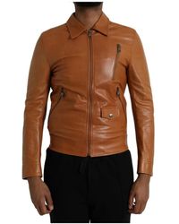Dolce & Gabbana - Bruin Leren Zip Blouson Jack - Lyst