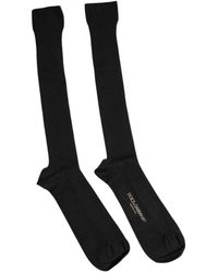 Dolce & Gabbana - Black Viscose Logo Over The Calf Socks - Lyst