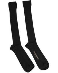 Dolce & Gabbana - Black Viscose Logo Over The Calf Socks - Lyst