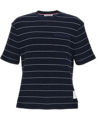 Thom Browne - Tops ,Blauw ,Katoen Gestreept T-Shirt Met Ronde Hals - Lyst