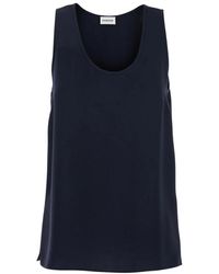 P.A.R.O.S.H. - P.A.R.O..H. ,Tops ,Blauw ,Blauwe Mouwloze Top Met Ronde Hals - Lyst