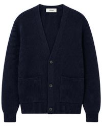 Lardini - Truien & Vesten ,Blauw ,Wol Ribgebreide V-Hals Cardigan - Lyst