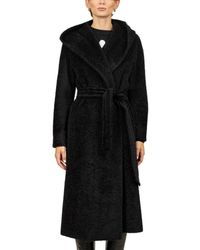 Max Mara - Jassen ,Zwart ,Wol Lange Zwarte Alpaca Wollen Jas Met Capuchon - Lyst