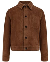 Ami Paris - Bruine Leren Jas Met Knoopsluiting - Lyst