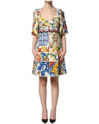 Dolce & Gabbana - Multicolor Majolica Silk Cotton Mini Gown Dress - Lyst