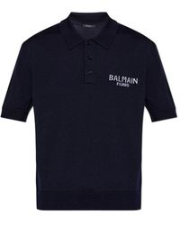 Balmain - Truien & Vesten ,Blauw ,Wol Wollen Poloshirt Met Logo - Lyst