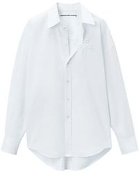 Alexander Wang - Weiße hemd mit besticktem logo und klassischem kragen,oversized weiße baumwollbluse - Lyst