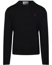 Ami Paris - Truien & Vesten ,Zwart ,Wol Adc Ronde Hals Trui Merino - Lyst