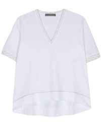 D.exterior - Weißes v-ausschnitt t-shirt mit lurex-besatz - Lyst