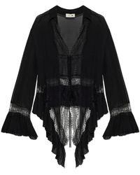 Blumarine - Overhemden ,Zwart ,Asymmetrische Top Met Kantinzetstukken - Lyst