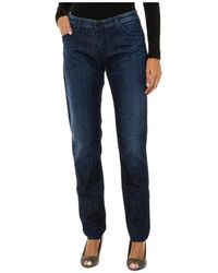 Armani Jeans - Slim Fit Denim Jeans Met Leren Strips - Lyst
