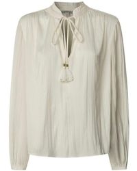 Pepe Jeans - Overhemden ,Wit ,Satijn Satijnen Blouse Met Mao Kraag - Lyst