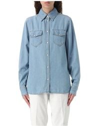 Liu Jo - Overhemden ,Blauw ,Katoen Blauw Button-Up Overhemd - Lyst