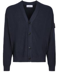 Stone Island - Truien & Vesten ,Blauw ,Katoen Oversized Geribbelde Cardigan - Lyst