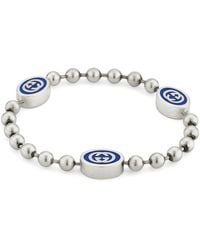 Gucci - Armband Aus Sterlingsilber Und Blauem Emaille Mit Interlocking G-Details - Lyst