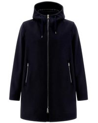 Herno - Jassen ,Blauw ,Wol Wollen Scuba Parka Met Capuchon - Lyst