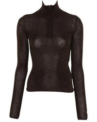 Frankie Shop - Truien & Vesten ,Bruin ,Wol Sade Knit Zip Sweater - Lyst