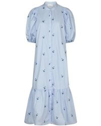 Neo Noir - Hellblaues Oversized Kleid Mit Puffärmeln - Lyst