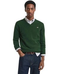 GANT - Truien & Vesten ,Groen ,Wol Superfine Lamswol V-Hals - Lyst