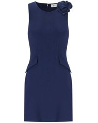 Elisabetta Franchi - Abito Tubino Con Spilla Oltremare - Lyst