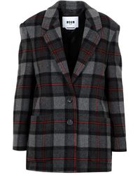 MSGM - Jassen ,Grijs ,Wol Tartan Wool Blend Blazer - Lyst