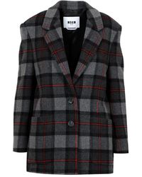 MSGM - Jassen ,Grijs ,Wol Tartan Wool Blend Blazer - Lyst