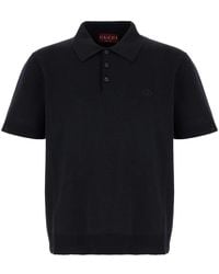 Gucci - Tops ,Blauw ,Katoen Zijden Katoenen Poloshirt Met Borduursel - Lyst