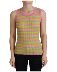 Dolce & Gabbana - Tops ,Veelkleurig ,Zijden Mouwloze Tanktop Vest - Lyst