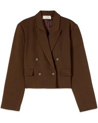 Oltre - Jassen ,Bruin ,Leer Double-Breasted Cropped Blazer - Lyst