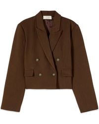 Oltre - Jassen ,Bruin ,Leer Double-Breasted Cropped Blazer - Lyst