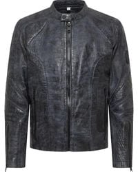 carlo colucci - Jassen ,Blauw ,Leer Leren Jas Met Croco Optiek - Lyst