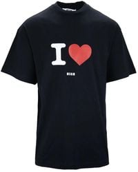 MSGM - Tops ,Zwart ,Katoen T-Shirt Van Katoen Met Grafische Print - Lyst