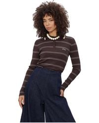 co'couture - Tops ,Bruin ,Luecc Stripe Polo Knit - Lyst
